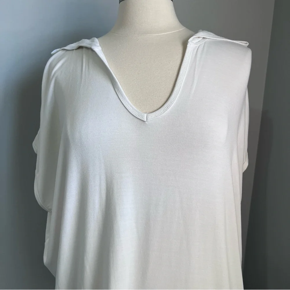 Liz Claiborne Weekend XL White Hooded Cap Sleeve Hi-Low Hem Top